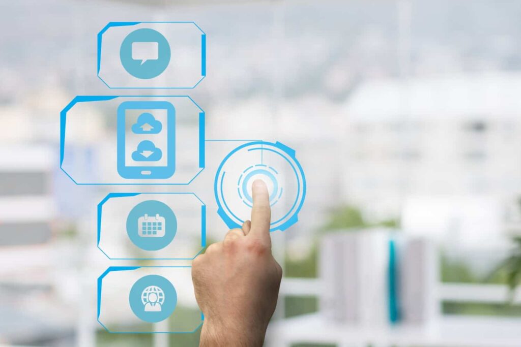A fingertip pointing to a digital fingerprint on a clear screen, symbolizing biometric scanning and precision fingerprinting at Fingerscan Digital Inc in Las Vegas.