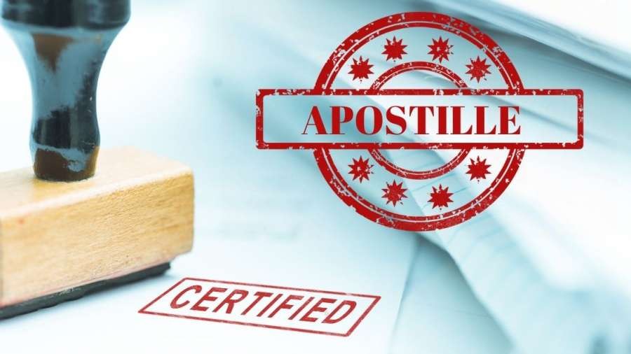 Apostille certification stamp on official documents for international authentication services