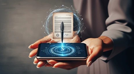 Digital notary and apostille mobile appointment with smartphone and electronic signature
