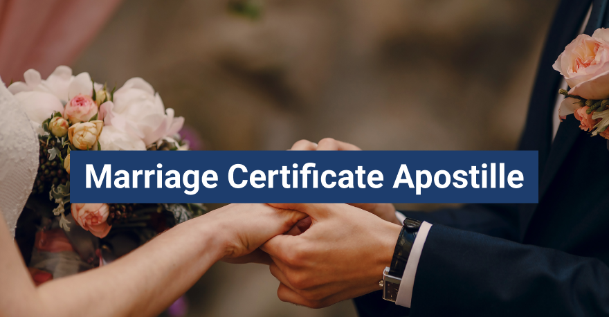 Apostille Marriage certificate services with bride and groom exchanging rings and flowers
