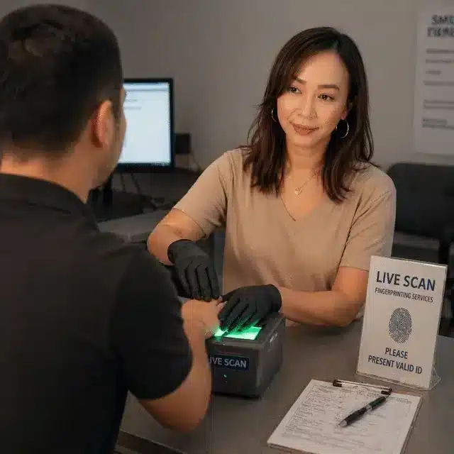 Quinnie Do, ITIN Specialist and DOJ-certified Live Scan technician, fingerprinting client at Fingerscan Digital San Jose