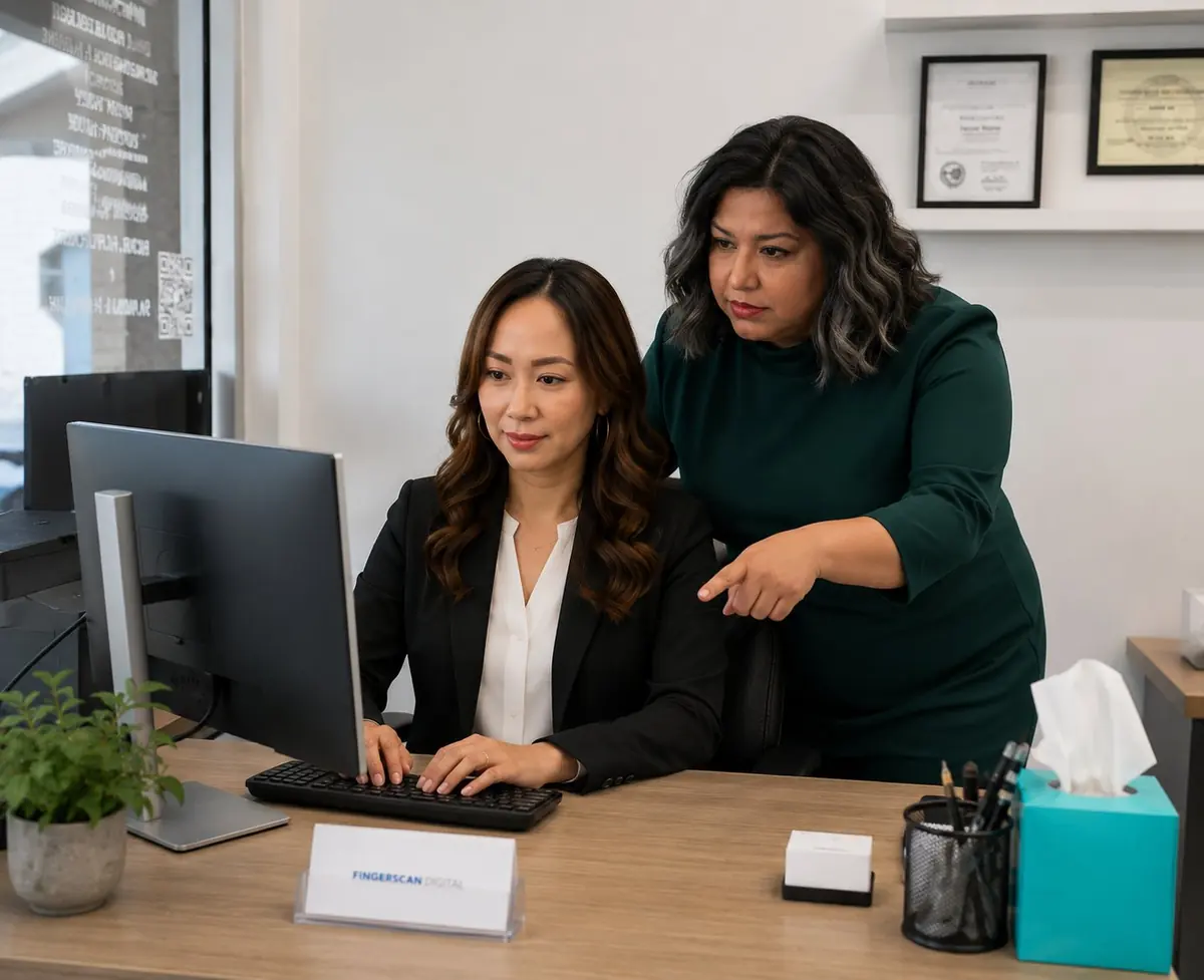 Trilingual staff greeting a customer at the San Jose apostille, notary, and translation office